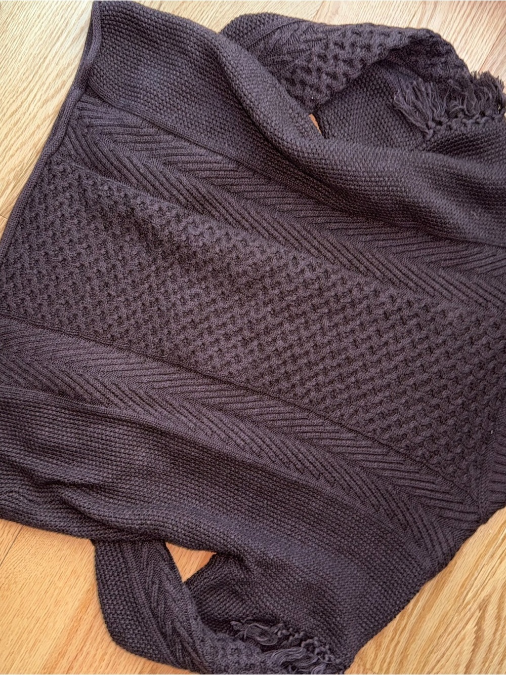 Wrap London Brown Wool Blend Textured Knit Sweater Fringe Detail Size US 8 - Picture 8 of 8